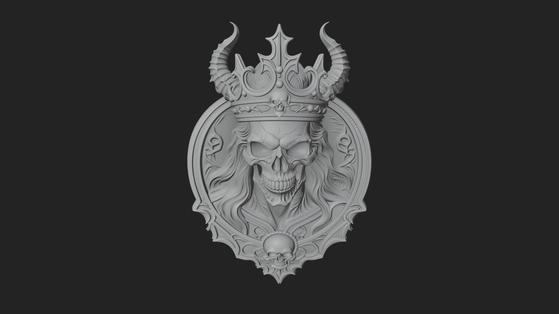 Crowned Skull Oval Relief Plaque Design 13 3D Print Model 3D Model