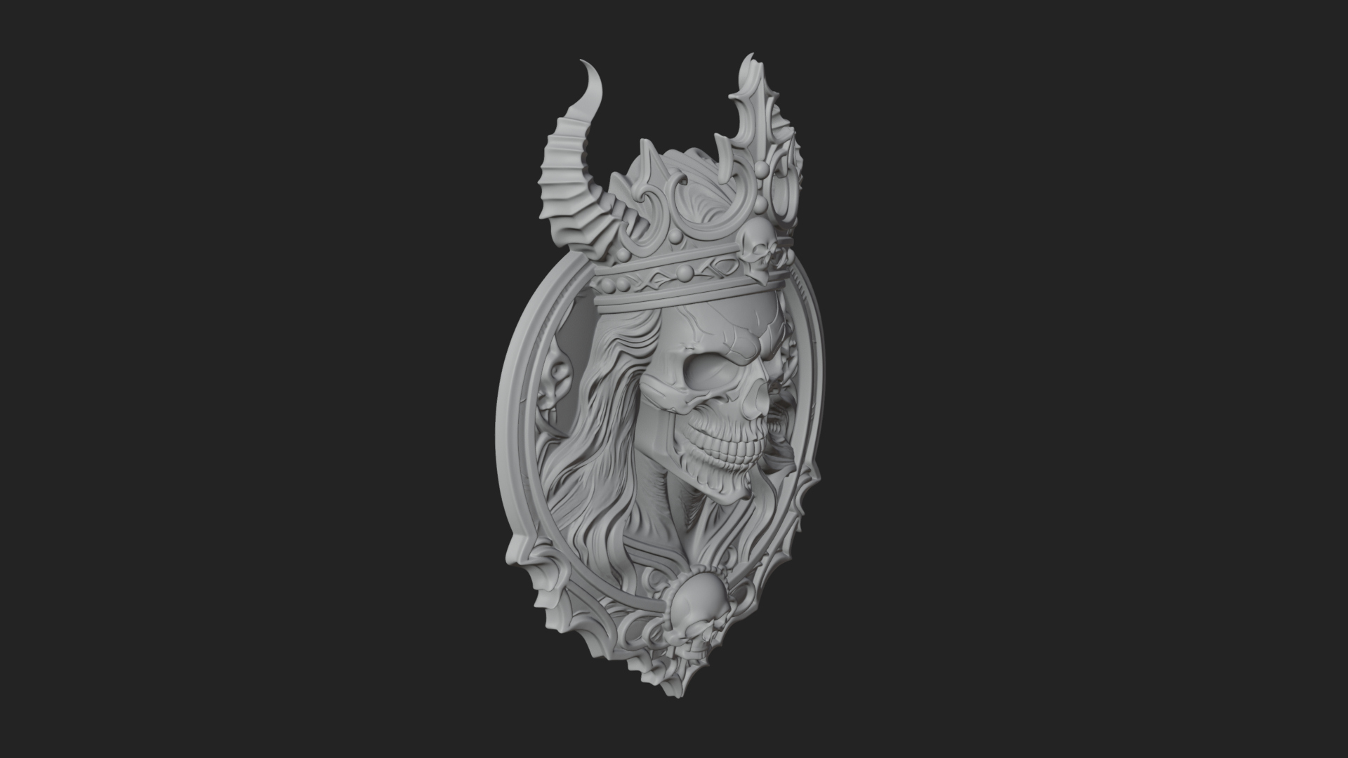 Crowned Skull Oval Relief Plaque Design 13 3D Print Model 3D Model