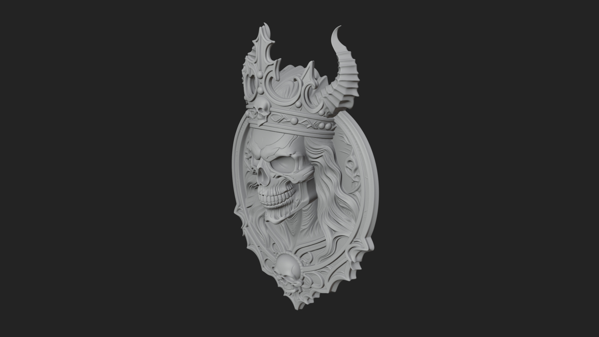 Crowned Skull Oval Relief Plaque Design 13 3D Print Model 3D Model