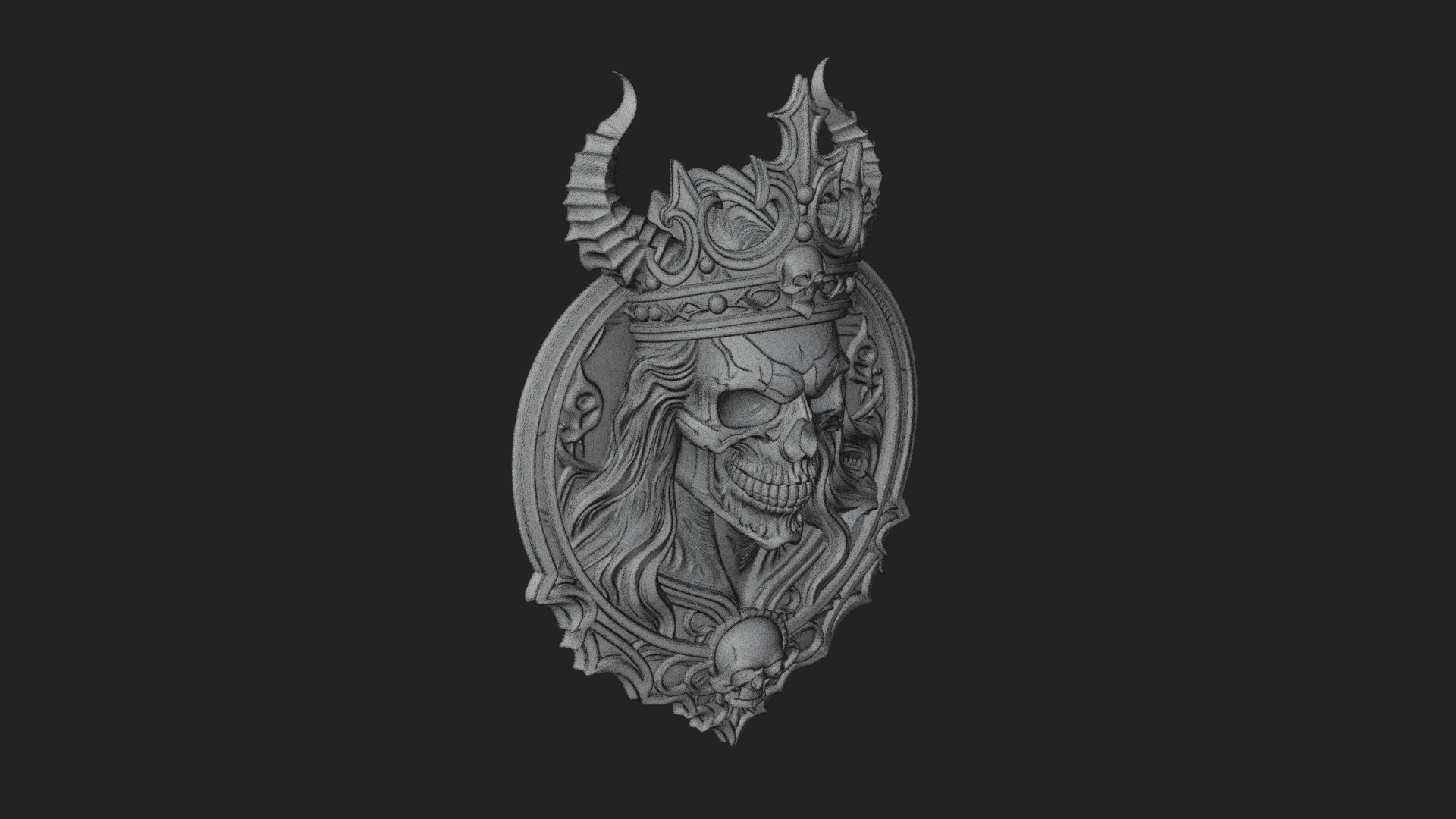 Crowned Skull Oval Relief Plaque Design 13 3D Print Model 3D Model