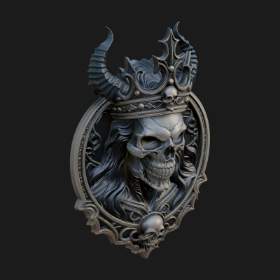 Crowned Skull Oval Relief Plaque Design 13 3D Print Model