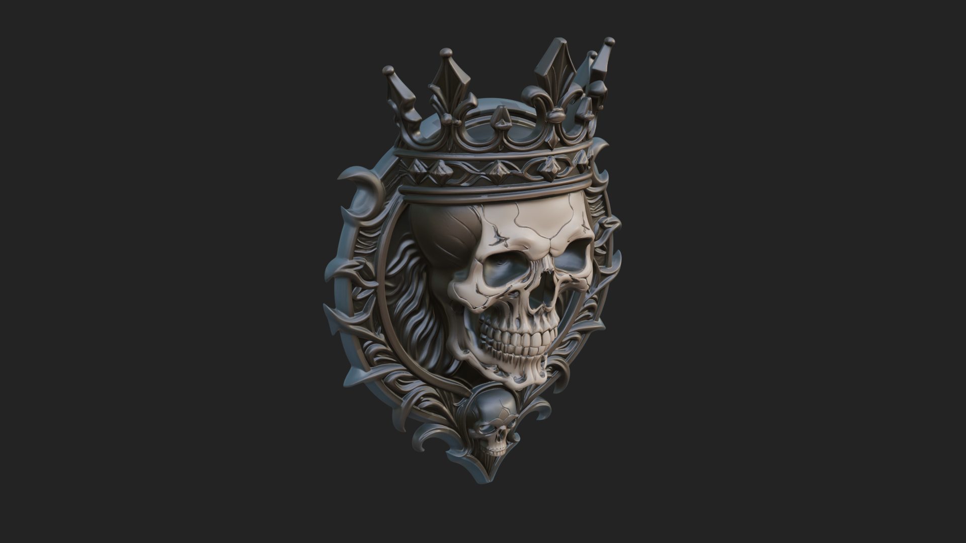 Crowned Skull Oval Relief Plaque Design 14 3D Print Model 3D Model