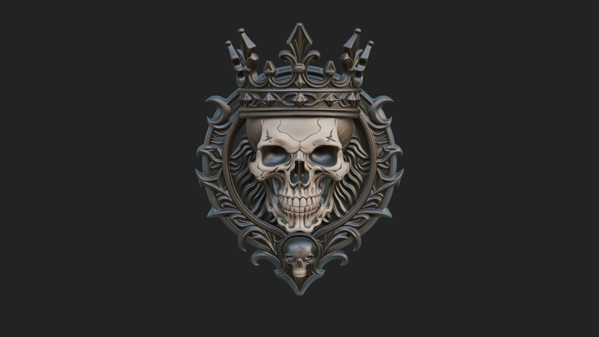 Crowned Skull Oval Relief Plaque Design 14 3D Print Model 3D Model