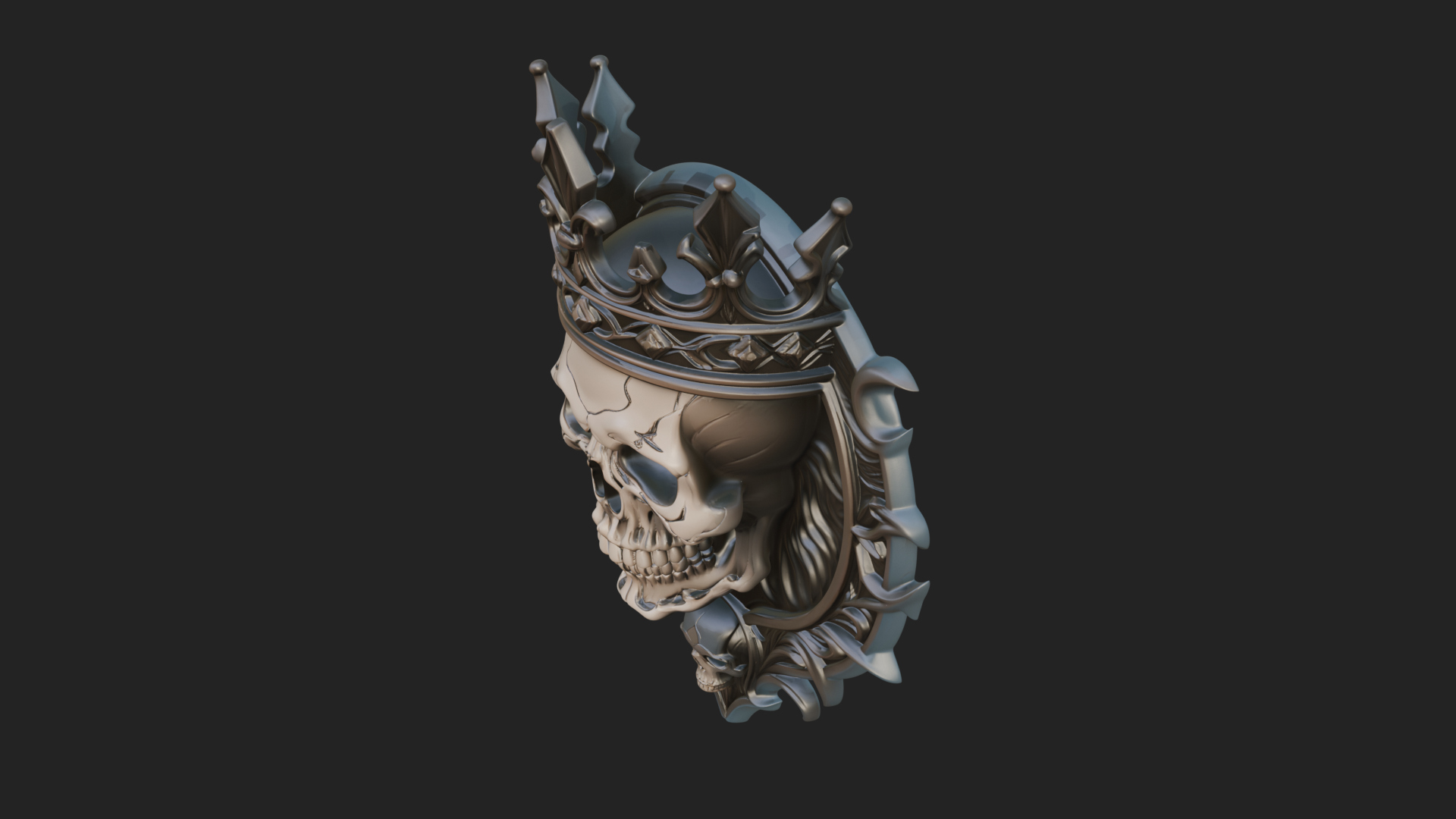 Crowned Skull Oval Relief Plaque Design 14 3D Print Model 3D Model