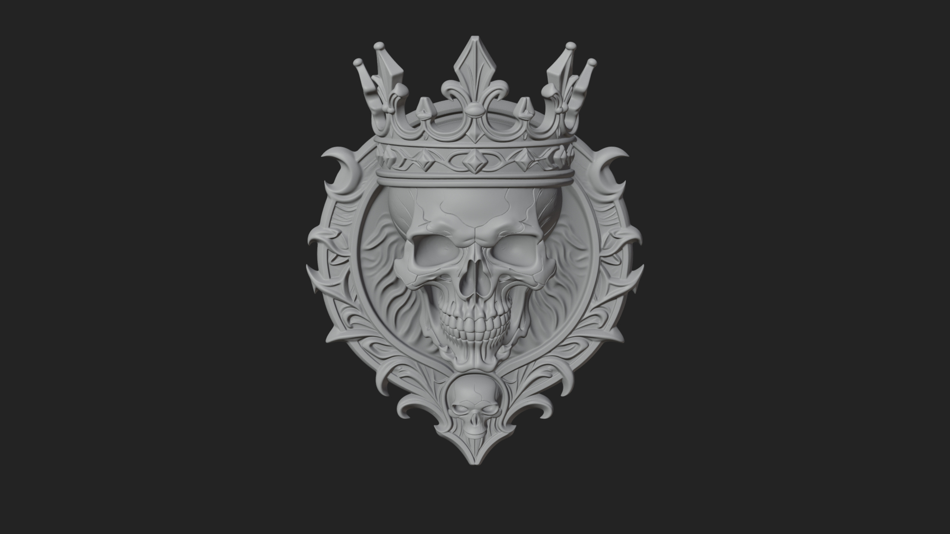 Crowned Skull Oval Relief Plaque Design 14 3D Print Model 3D Model
