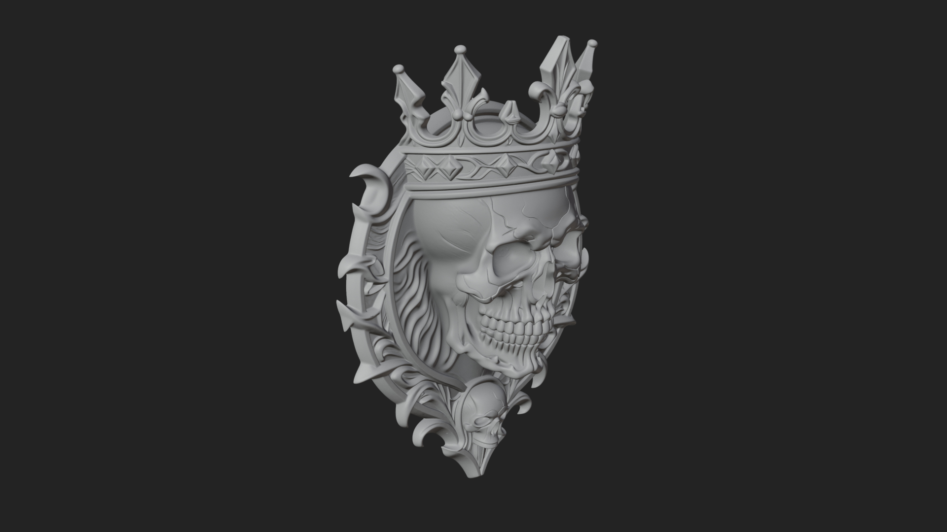 Crowned Skull Oval Relief Plaque Design 14 3D Print Model 3D Model