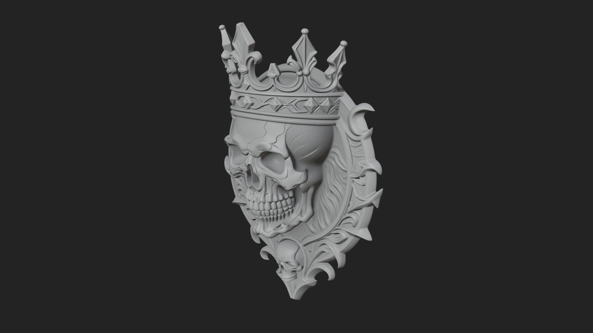 Crowned Skull Oval Relief Plaque Design 14 3D Print Model 3D Model