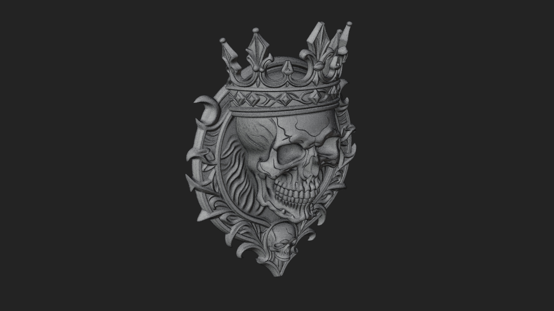 Crowned Skull Oval Relief Plaque Design 14 3D Print Model 3D Model