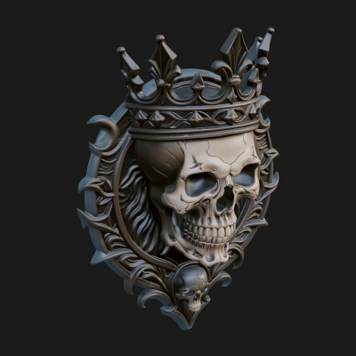 Crowned Skull Oval Relief Plaque Design 14 3D Print Model