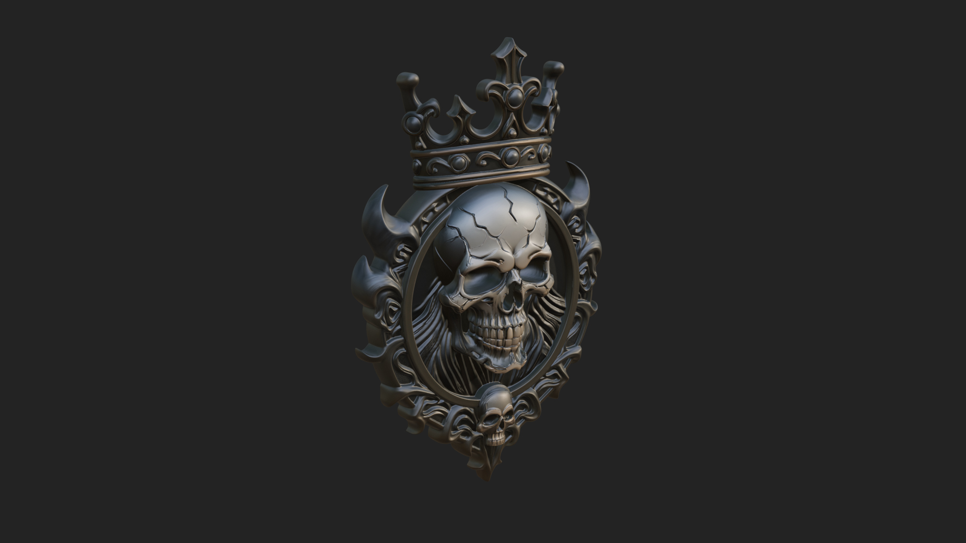 Crowned Skull Oval Relief Plaque Design 15 3D Print Model 3D Model
