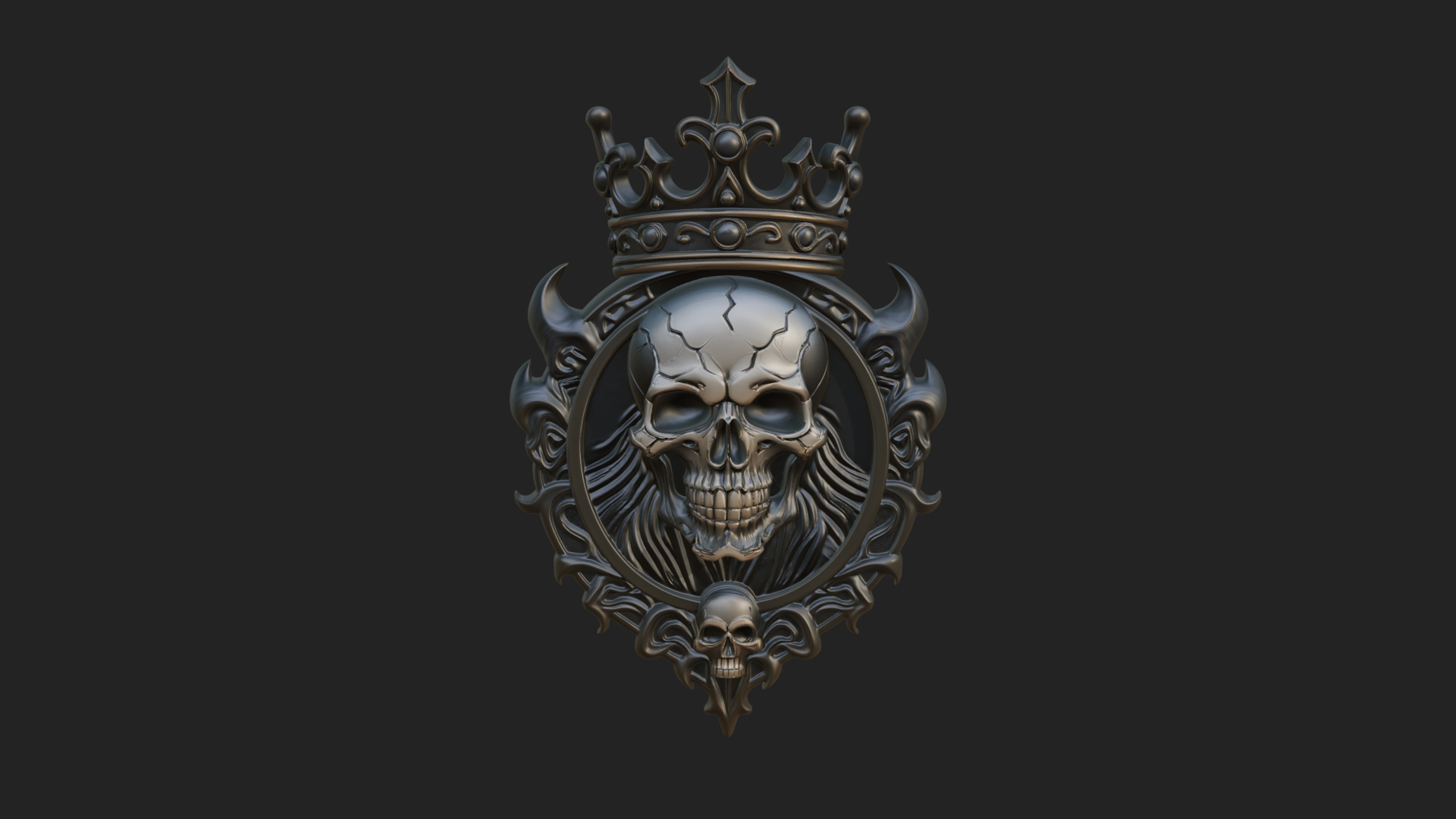 Crowned Skull Oval Relief Plaque Design 15 3D Print Model 3D Model