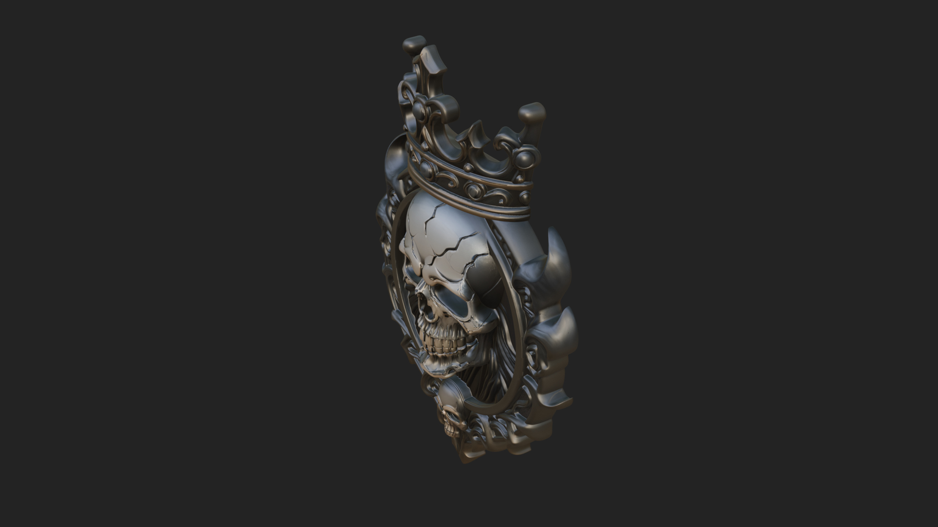 Crowned Skull Oval Relief Plaque Design 15 3D Print Model 3D Model