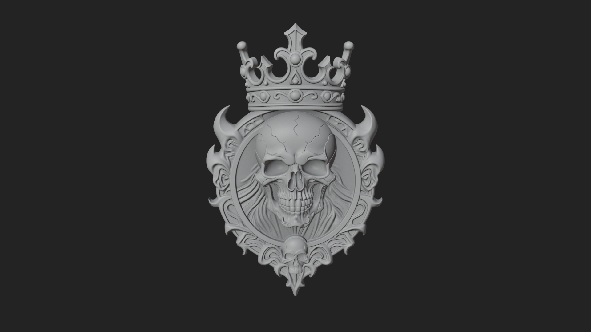 Crowned Skull Oval Relief Plaque Design 15 3D Print Model 3D Model