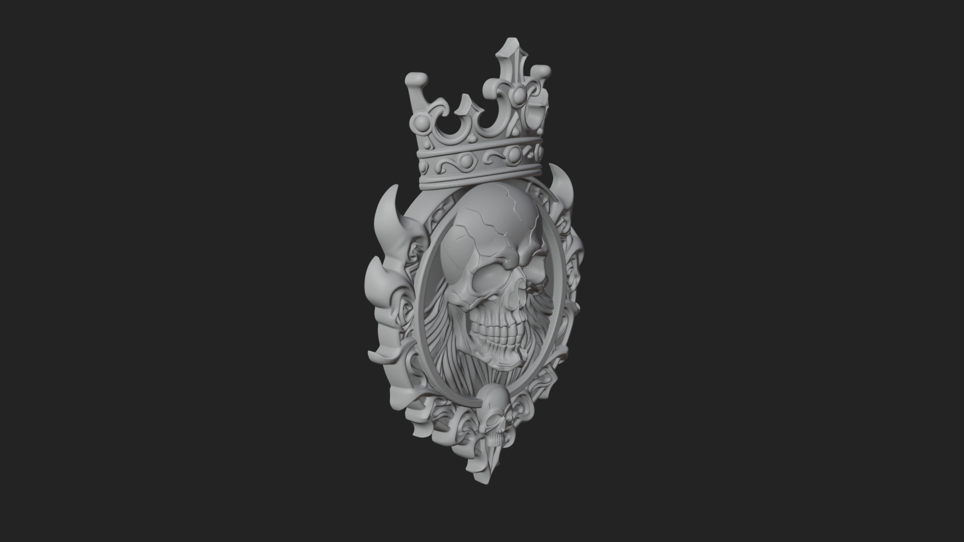 Crowned Skull Oval Relief Plaque Design 15 3D Print Model 3D Model