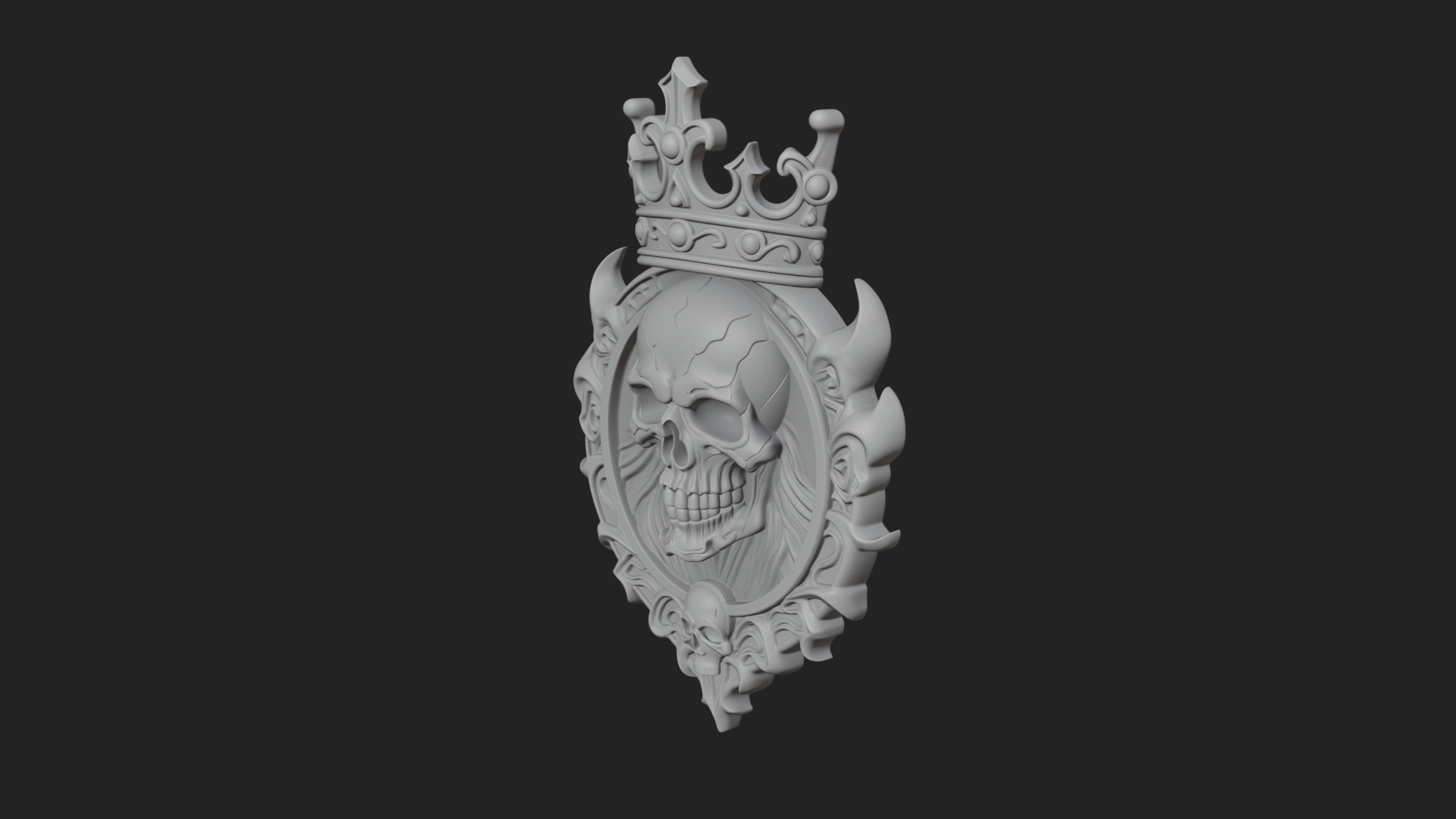 Crowned Skull Oval Relief Plaque Design 15 3D Print Model 3D Model
