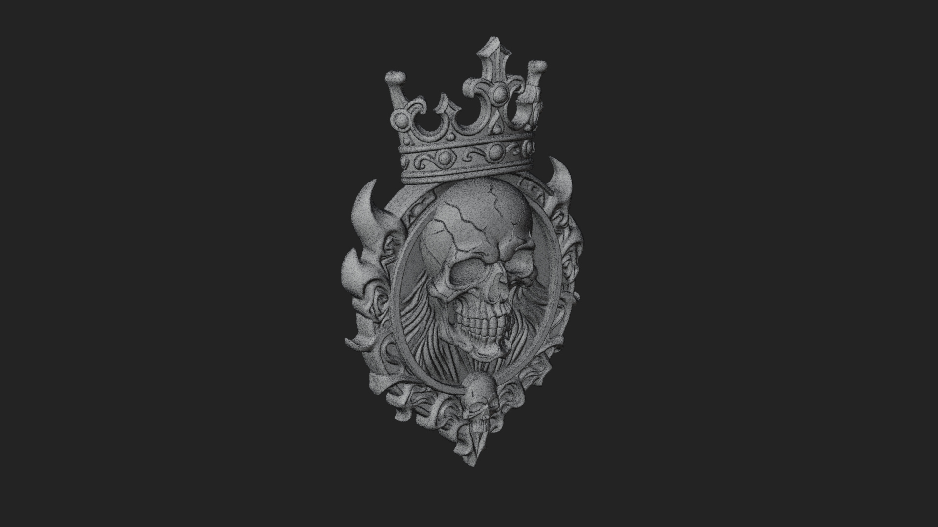 Crowned Skull Oval Relief Plaque Design 15 3D Print Model 3D Model