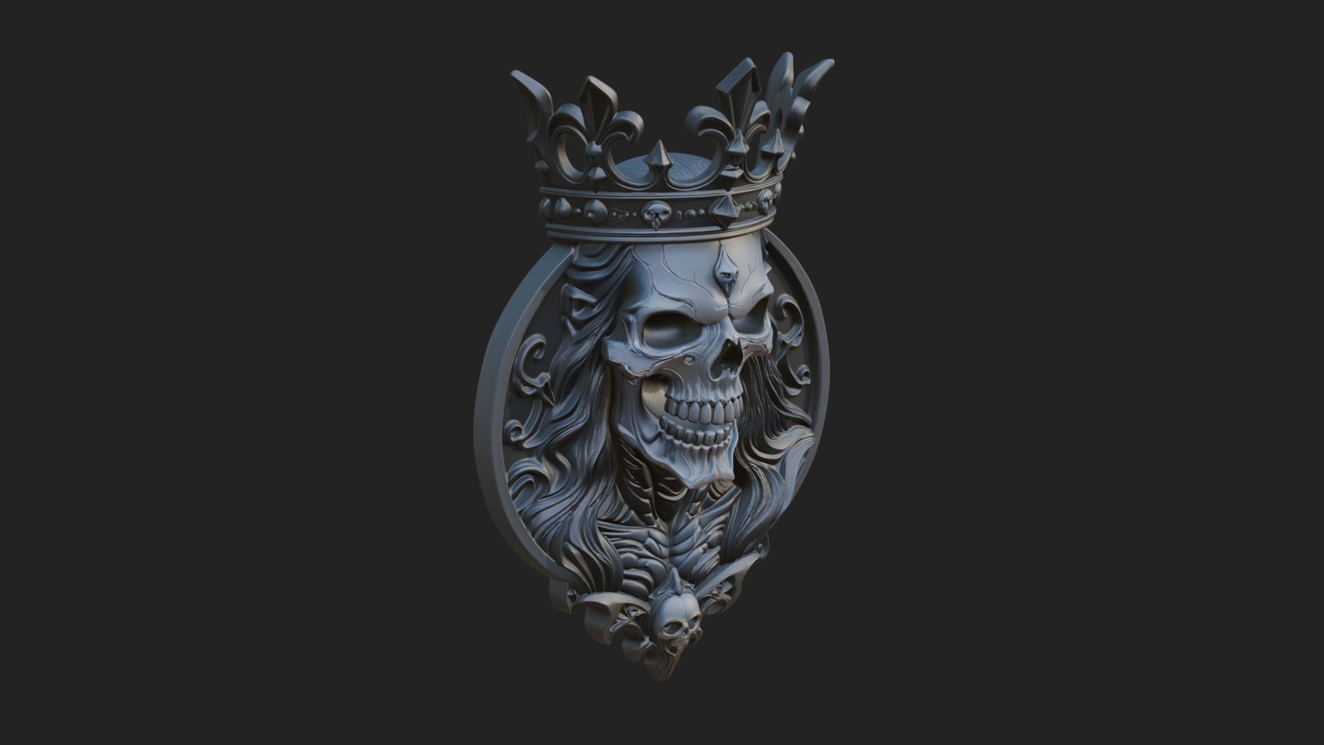 Crowned Skull Oval Relief Plaque Design 16 3D Print Model 3D Model