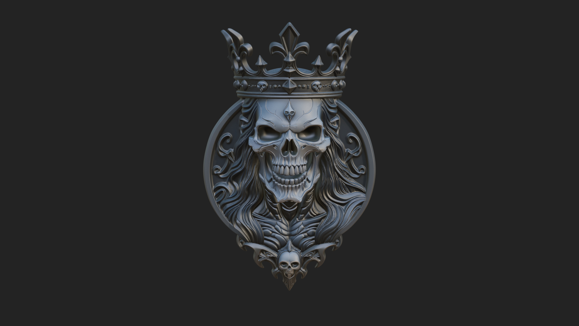 Crowned Skull Oval Relief Plaque Design 16 3D Print Model 3D Model