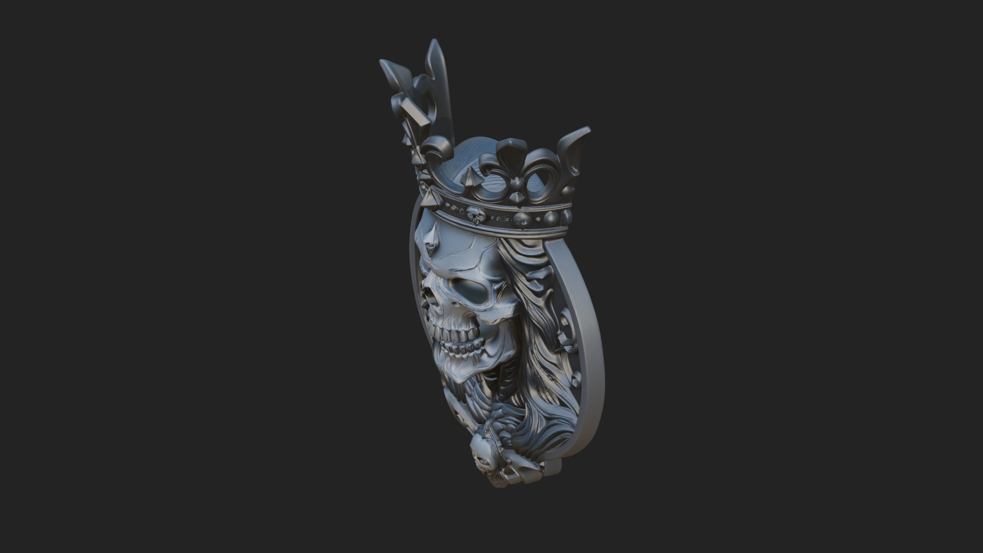 Crowned Skull Oval Relief Plaque Design 16 3D Print Model 3D Model