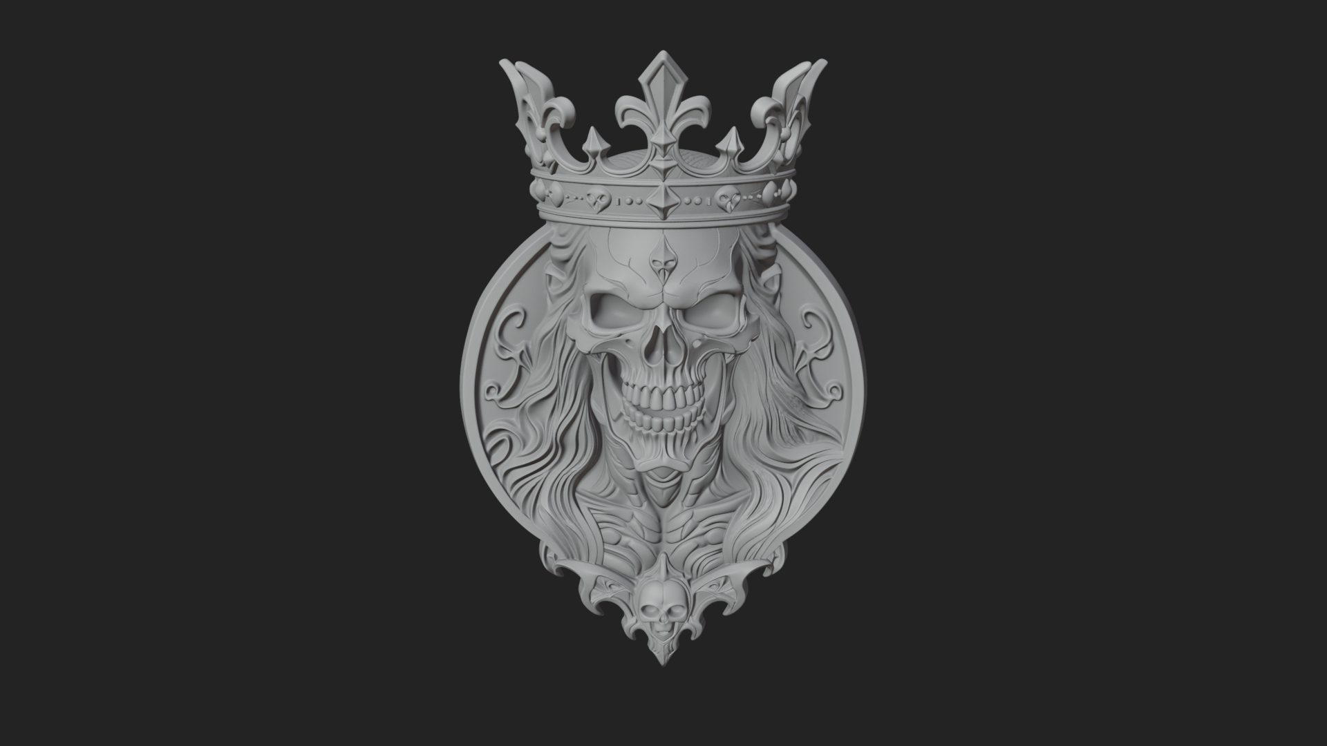 Crowned Skull Oval Relief Plaque Design 16 3D Print Model 3D Model