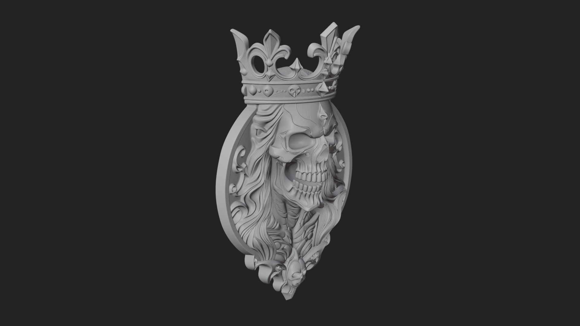 Crowned Skull Oval Relief Plaque Design 16 3D Print Model 3D Model