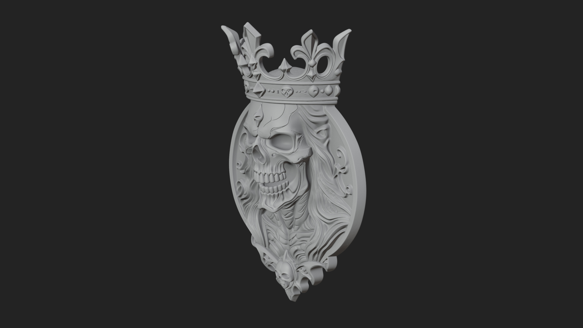 Crowned Skull Oval Relief Plaque Design 16 3D Print Model 3D Model