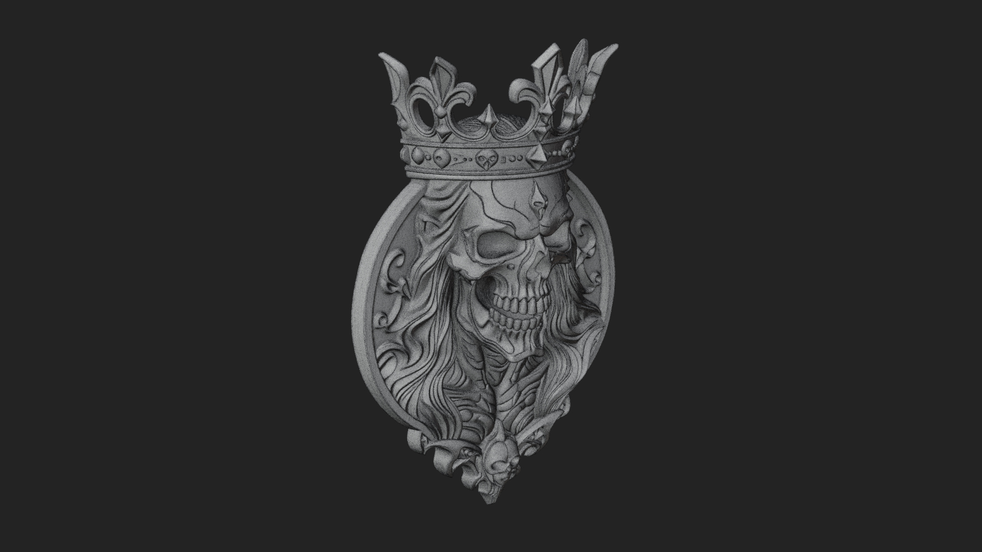 Crowned Skull Oval Relief Plaque Design 16 3D Print Model 3D Model