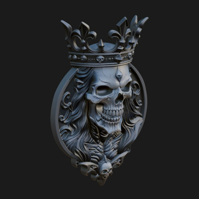 Crowned Skull Oval Relief Plaque Design 16 3D Print Model