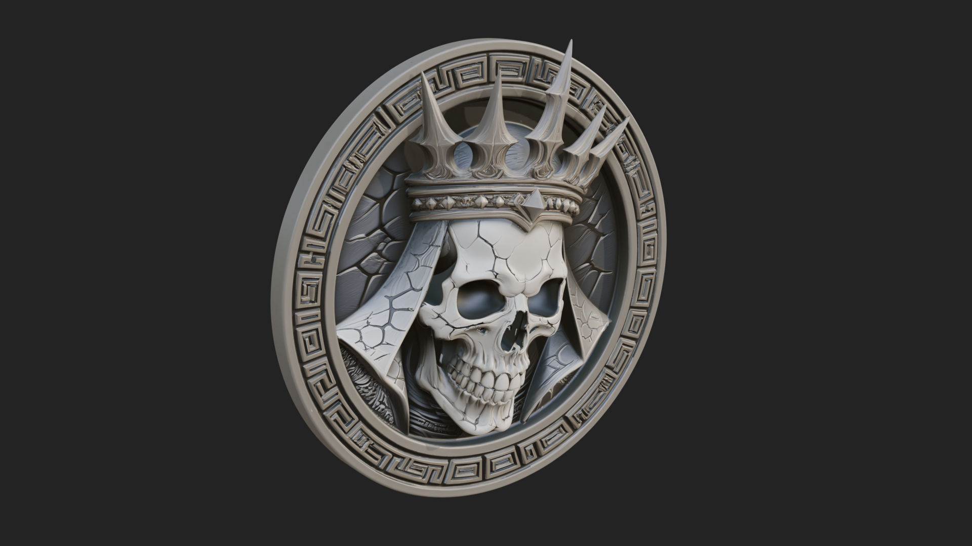 Crowned Skull Oval Relief Plaque Design 3 3D Print Model 3D Model
