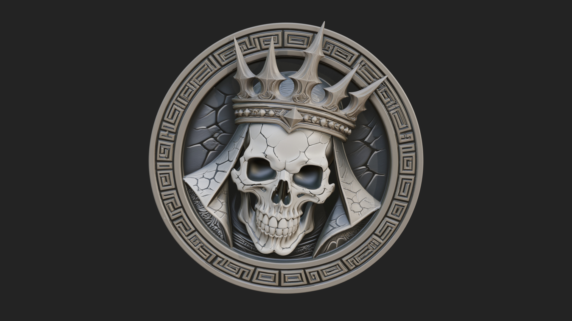 Crowned Skull Oval Relief Plaque Design 3 3D Print Model 3D Model