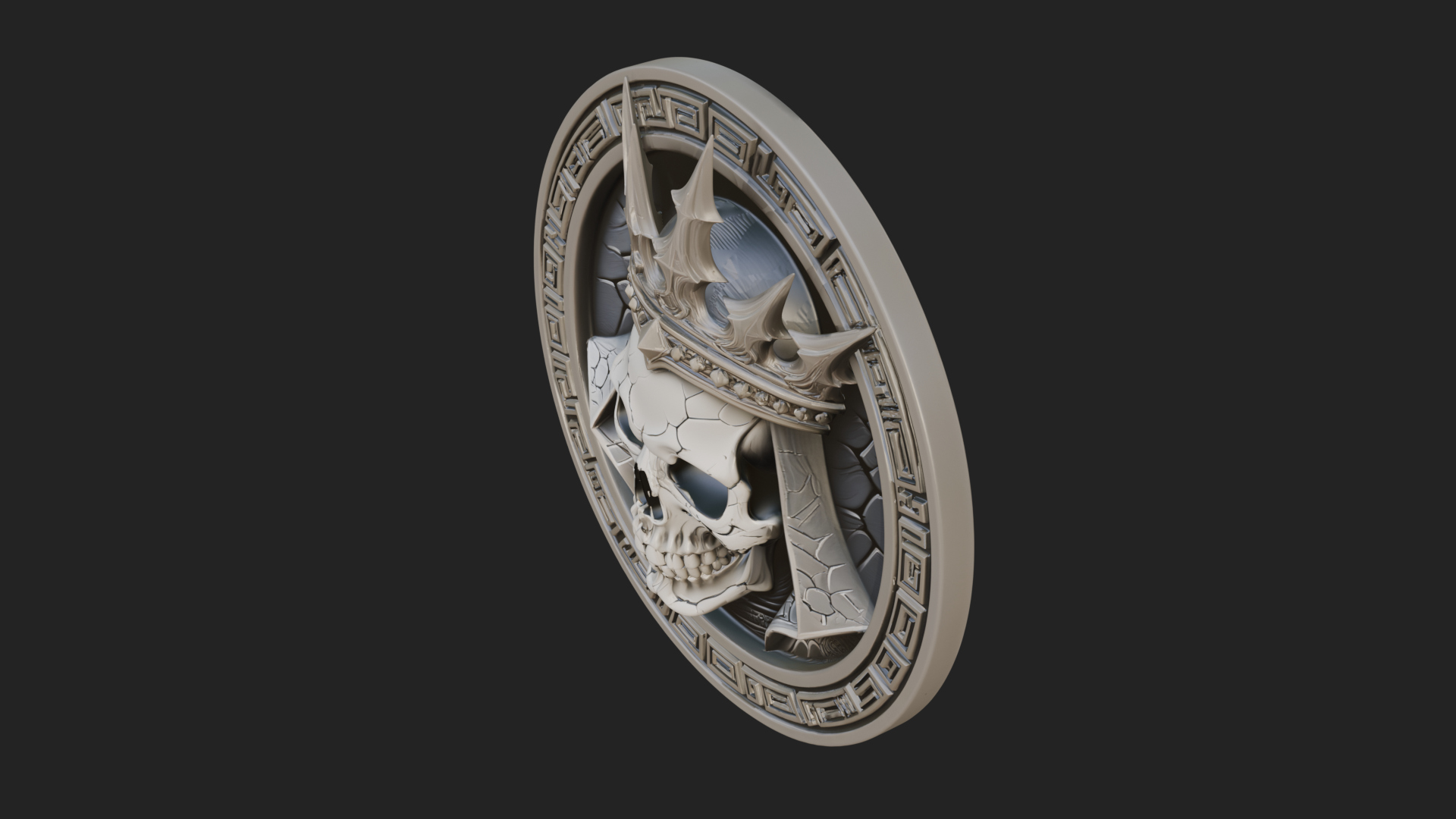 Crowned Skull Oval Relief Plaque Design 3 3D Print Model 3D Model