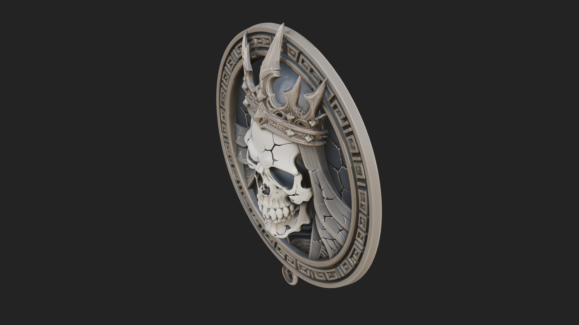 Crowned Skull Oval Relief Plaque Design 4 3D Print Model 3D Model