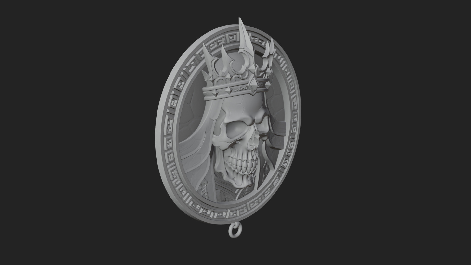 Crowned Skull Oval Relief Plaque Design 4 3D Print Model 3D Model