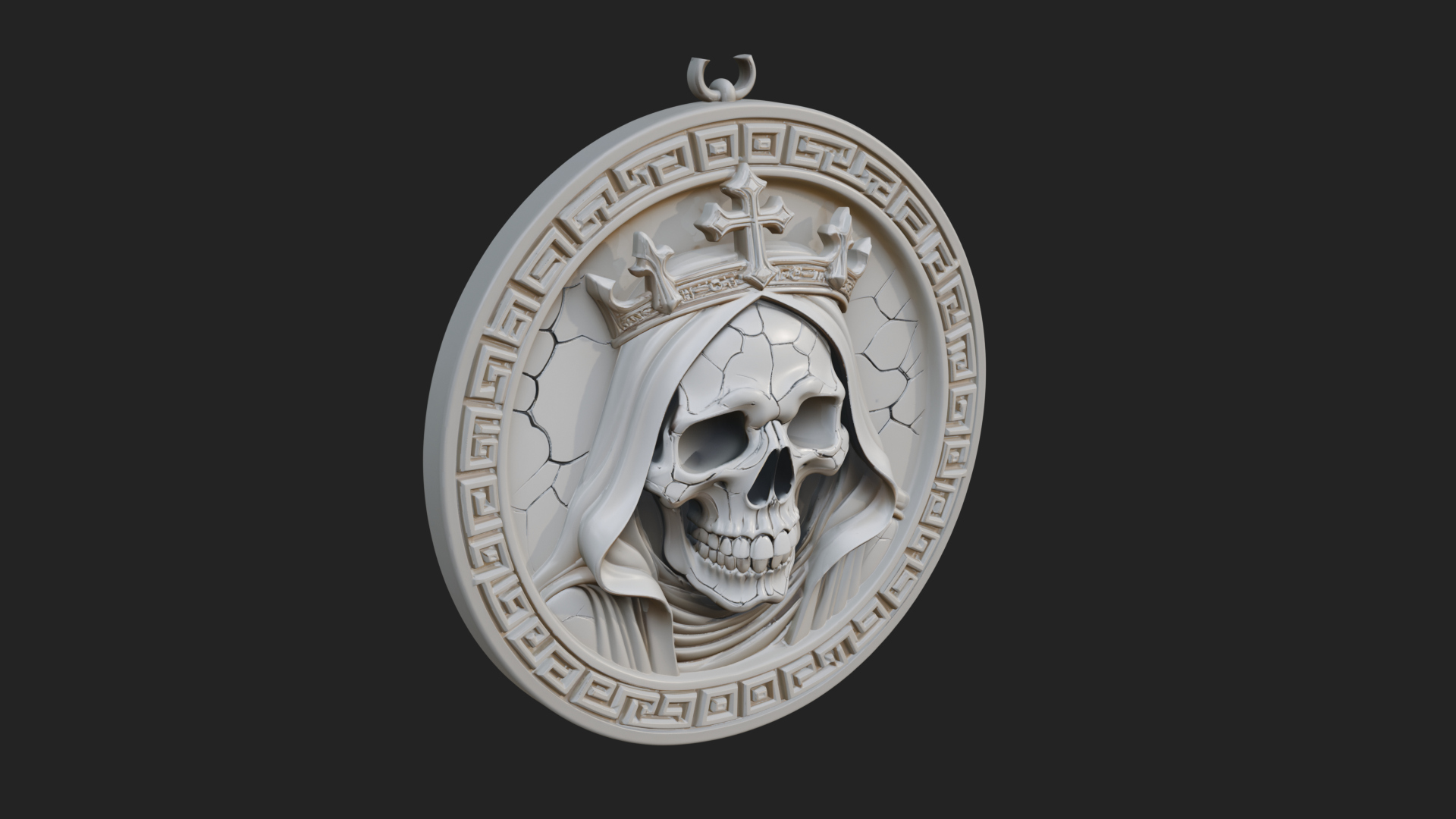 Crowned Skull Oval Relief Plaque Design 5 3D Print Model 3D Model