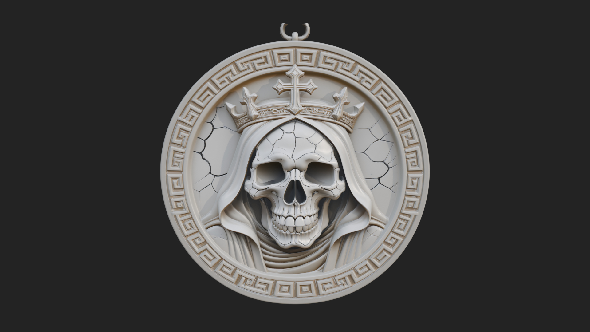Crowned Skull Oval Relief Plaque Design 5 3D Print Model 3D Model