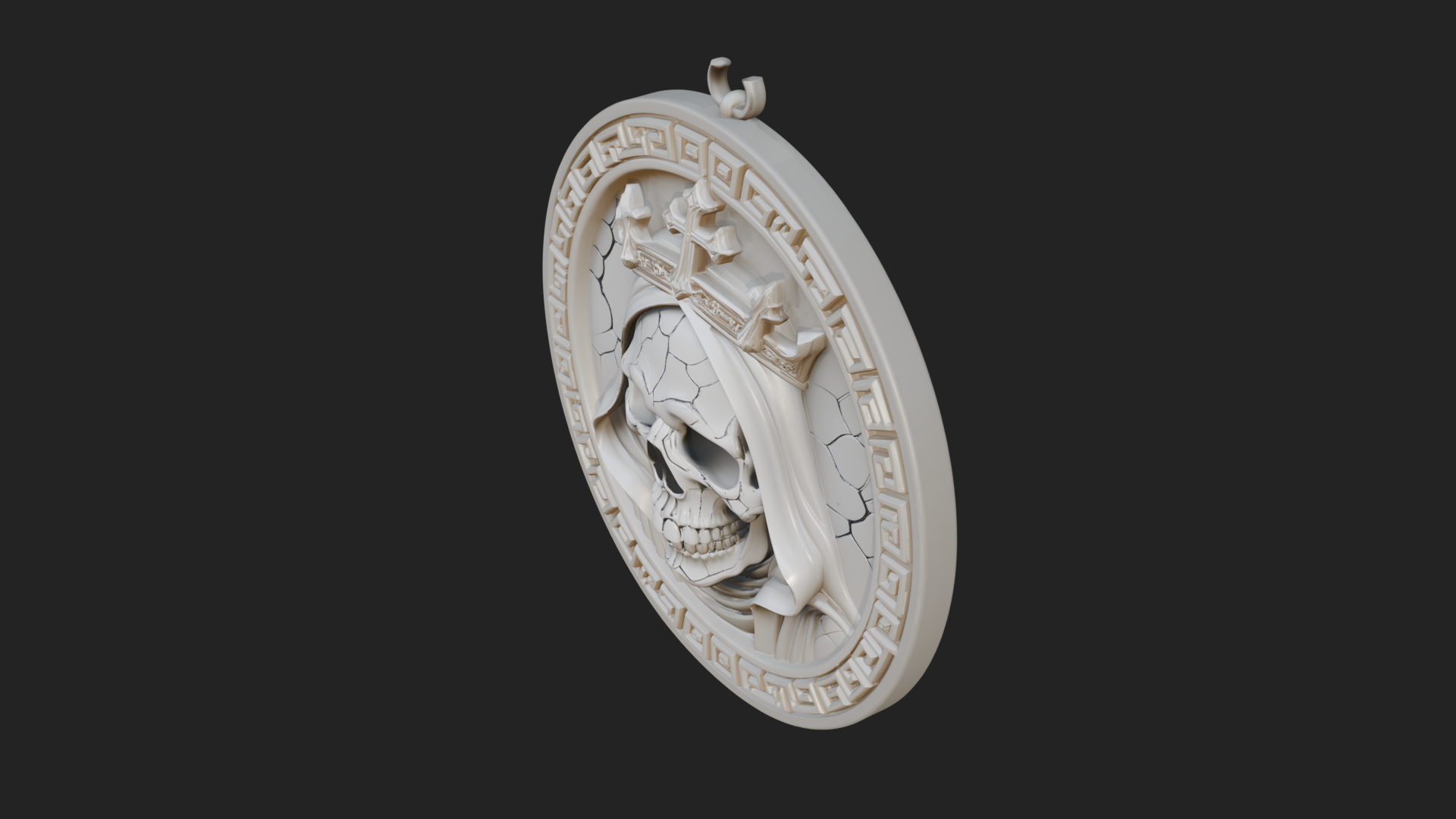 Crowned Skull Oval Relief Plaque Design 5 3D Print Model 3D Model