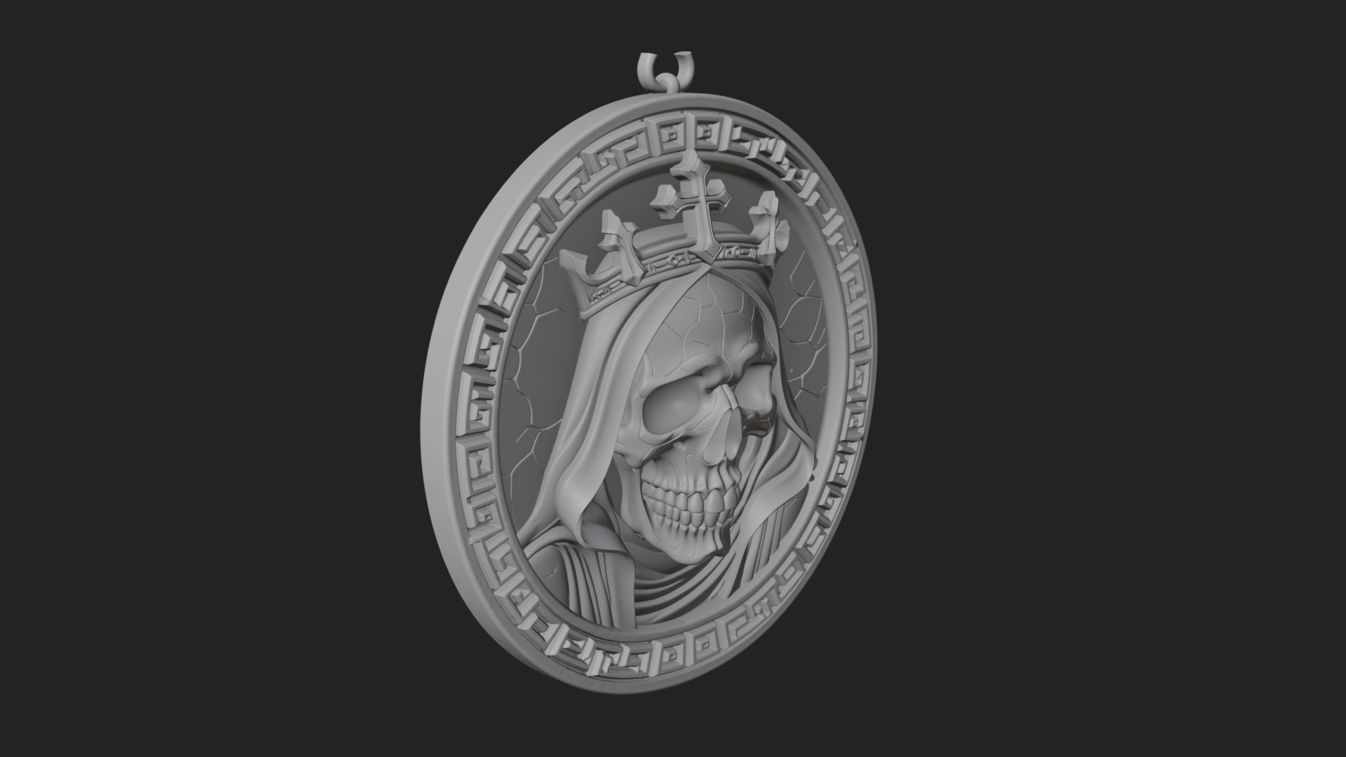 Crowned Skull Oval Relief Plaque Design 5 3D Print Model 3D Model