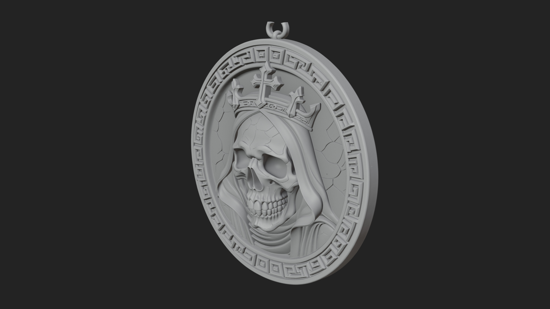 Crowned Skull Oval Relief Plaque Design 5 3D Print Model 3D Model