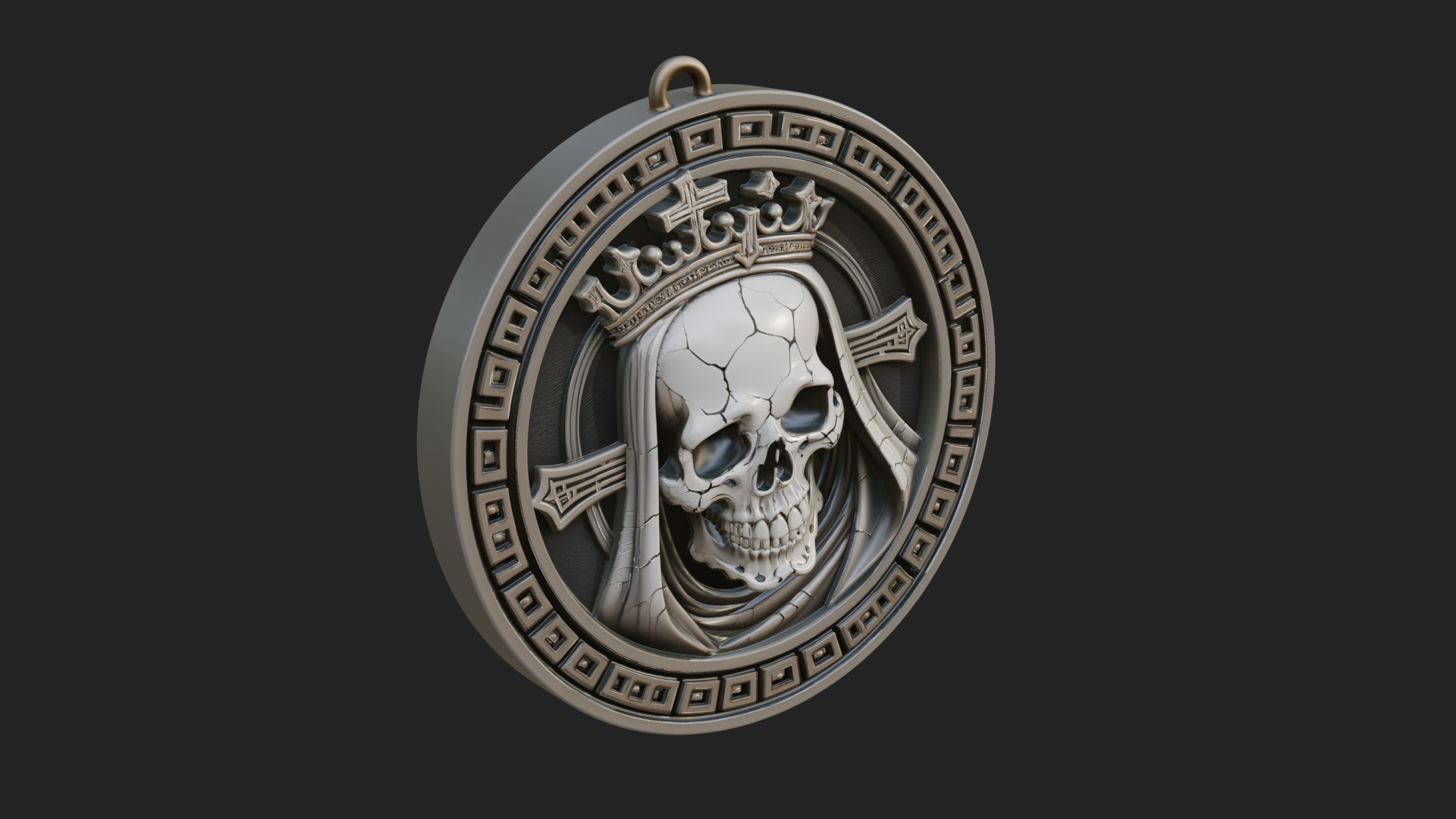 Crowned Skull Oval Relief Plaque Design 6 3D Print Model 3D Model