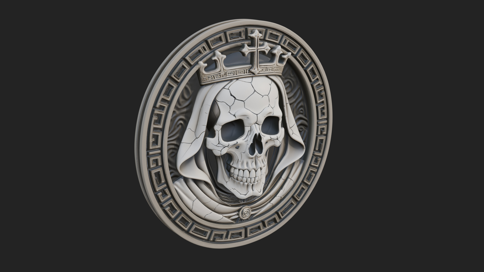 Crowned Skull Oval Relief Plaque Design 7 3D Print Model 3D Model