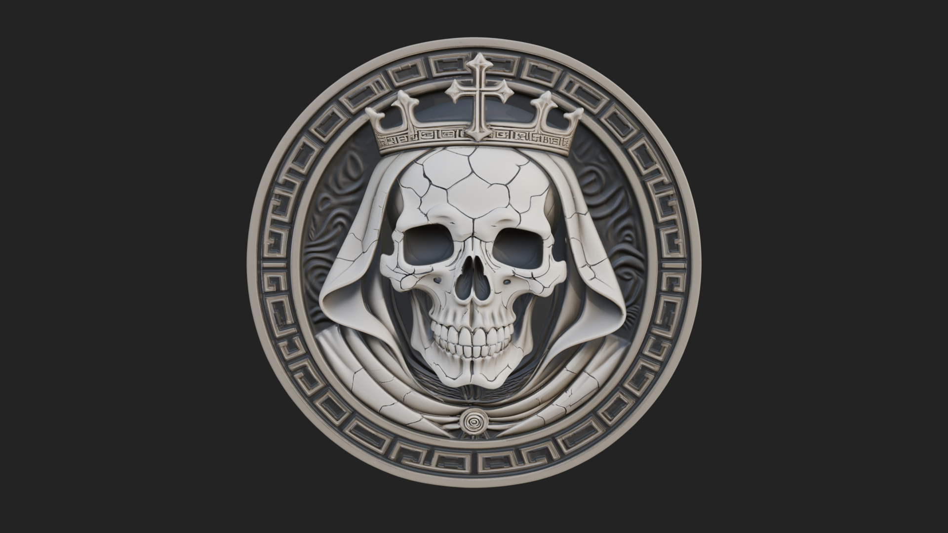 Crowned Skull Oval Relief Plaque Design 7 3D Print Model 3D Model