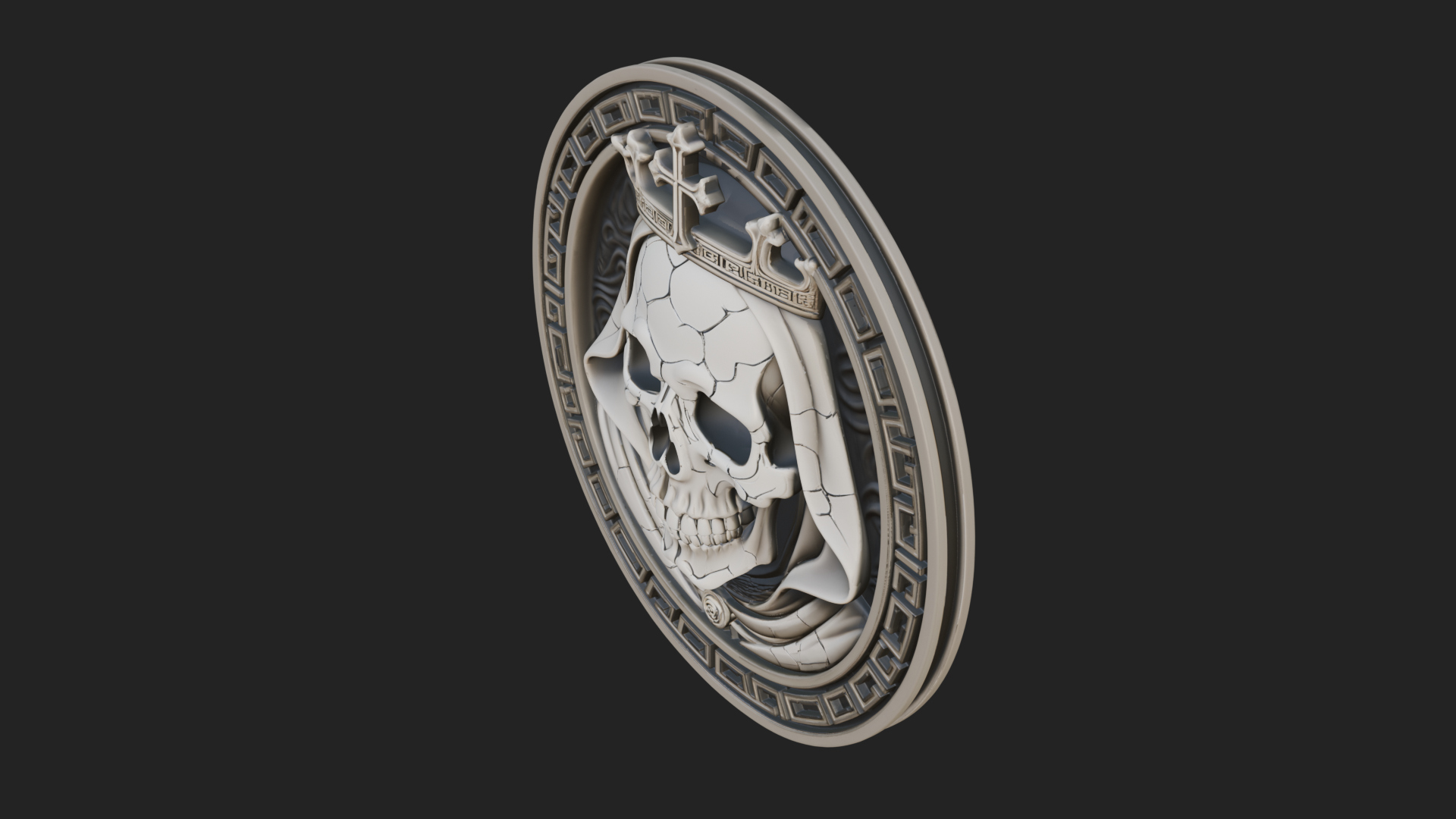 Crowned Skull Oval Relief Plaque Design 7 3D Print Model 3D Model