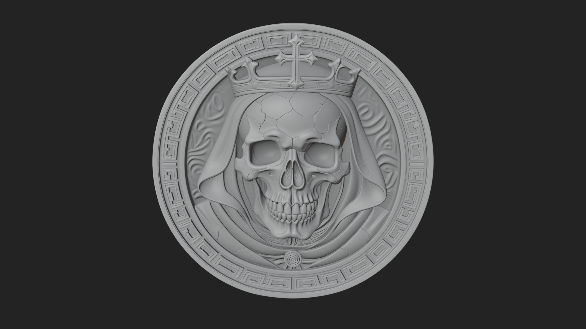 Crowned Skull Oval Relief Plaque Design 7 3D Print Model 3D Model