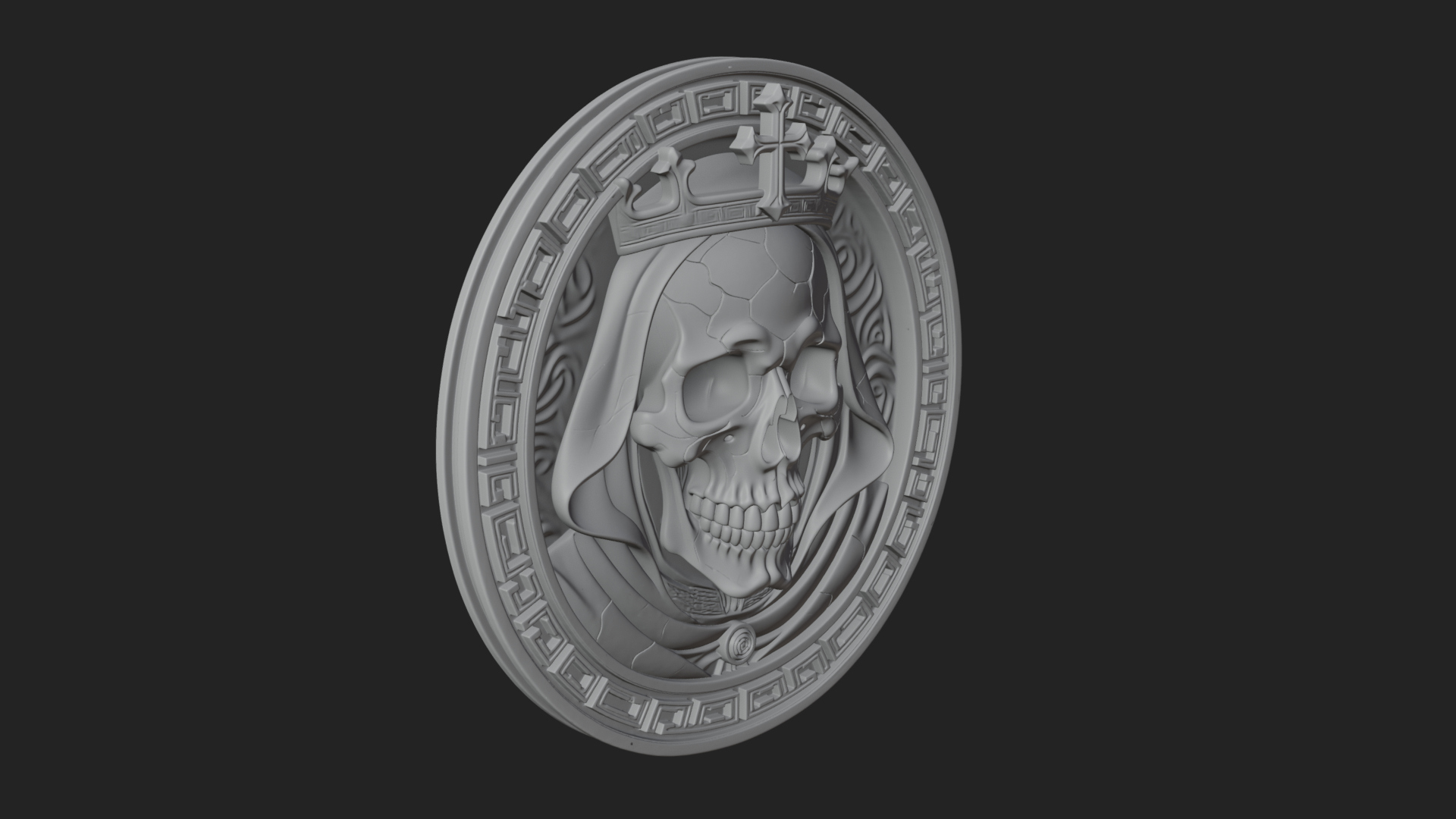 Crowned Skull Oval Relief Plaque Design 7 3D Print Model 3D Model