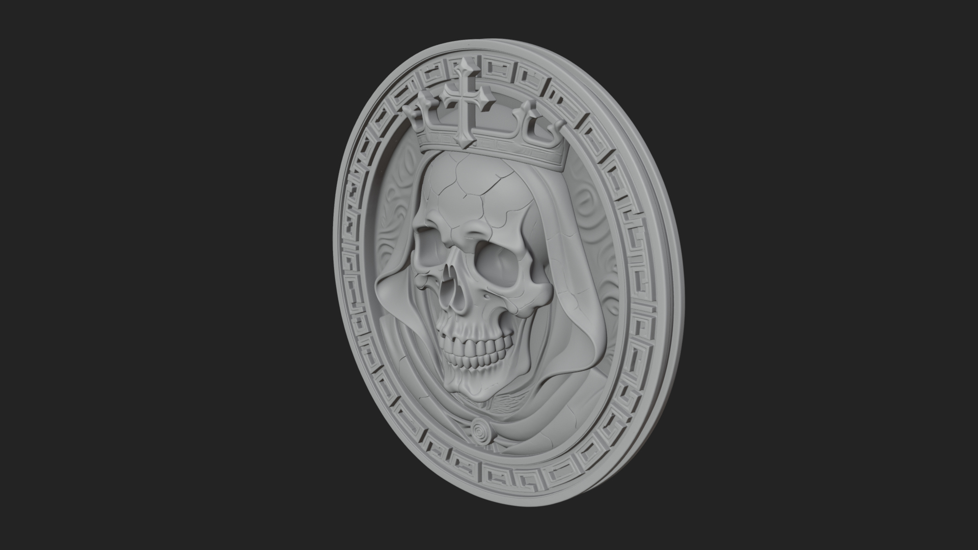 Crowned Skull Oval Relief Plaque Design 7 3D Print Model 3D Model