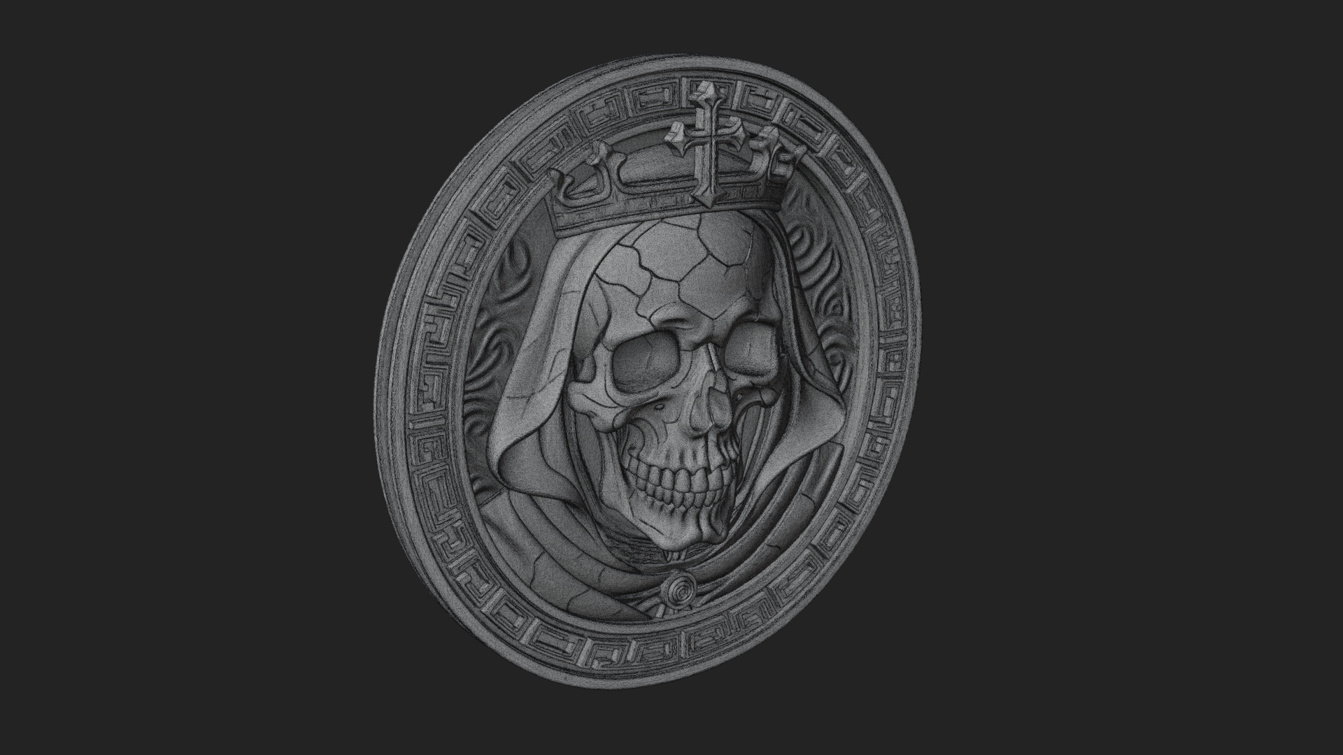 Crowned Skull Oval Relief Plaque Design 7 3D Print Model 3D Model