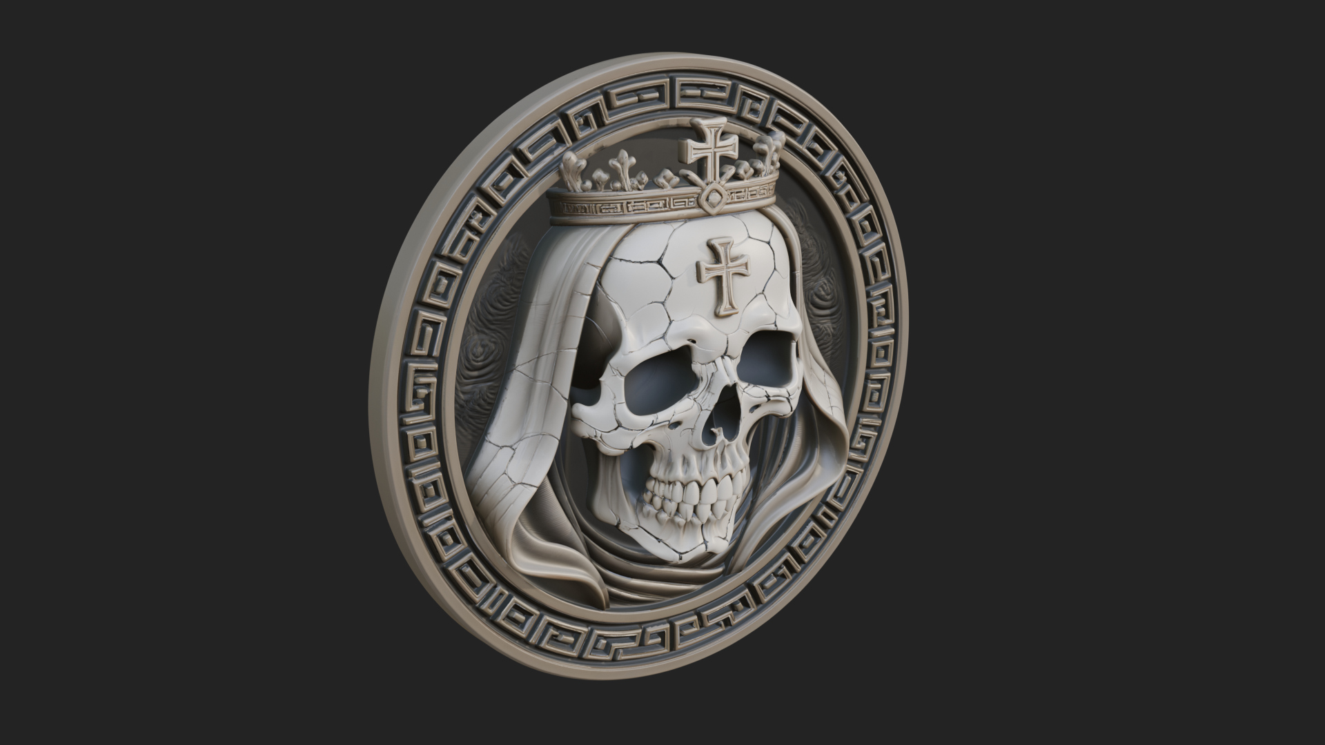 Crowned Skull Oval Relief Plaque Design 8 3D Print Model 3D Model