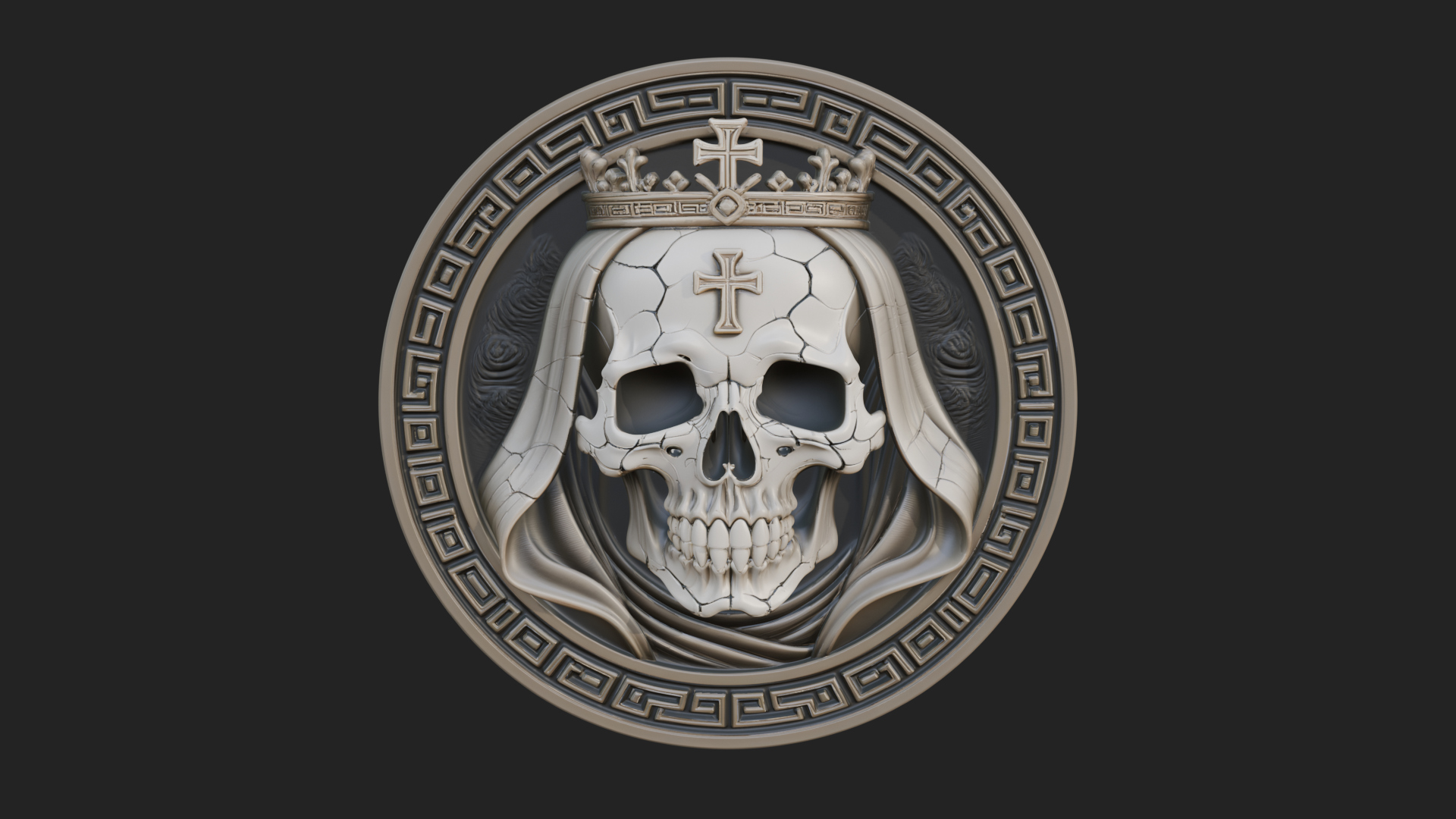 Crowned Skull Oval Relief Plaque Design 8 3D Print Model 3D Model