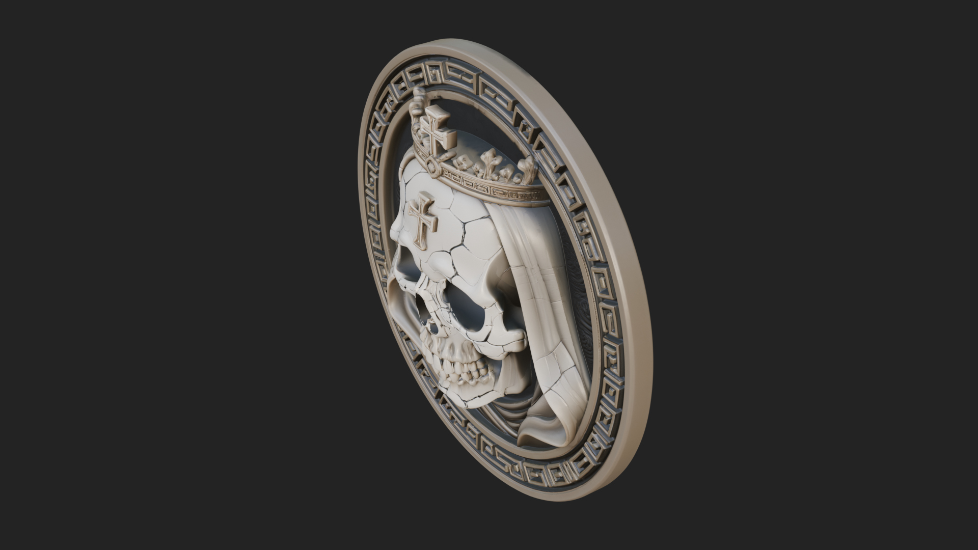 Crowned Skull Oval Relief Plaque Design 8 3D Print Model 3D Model