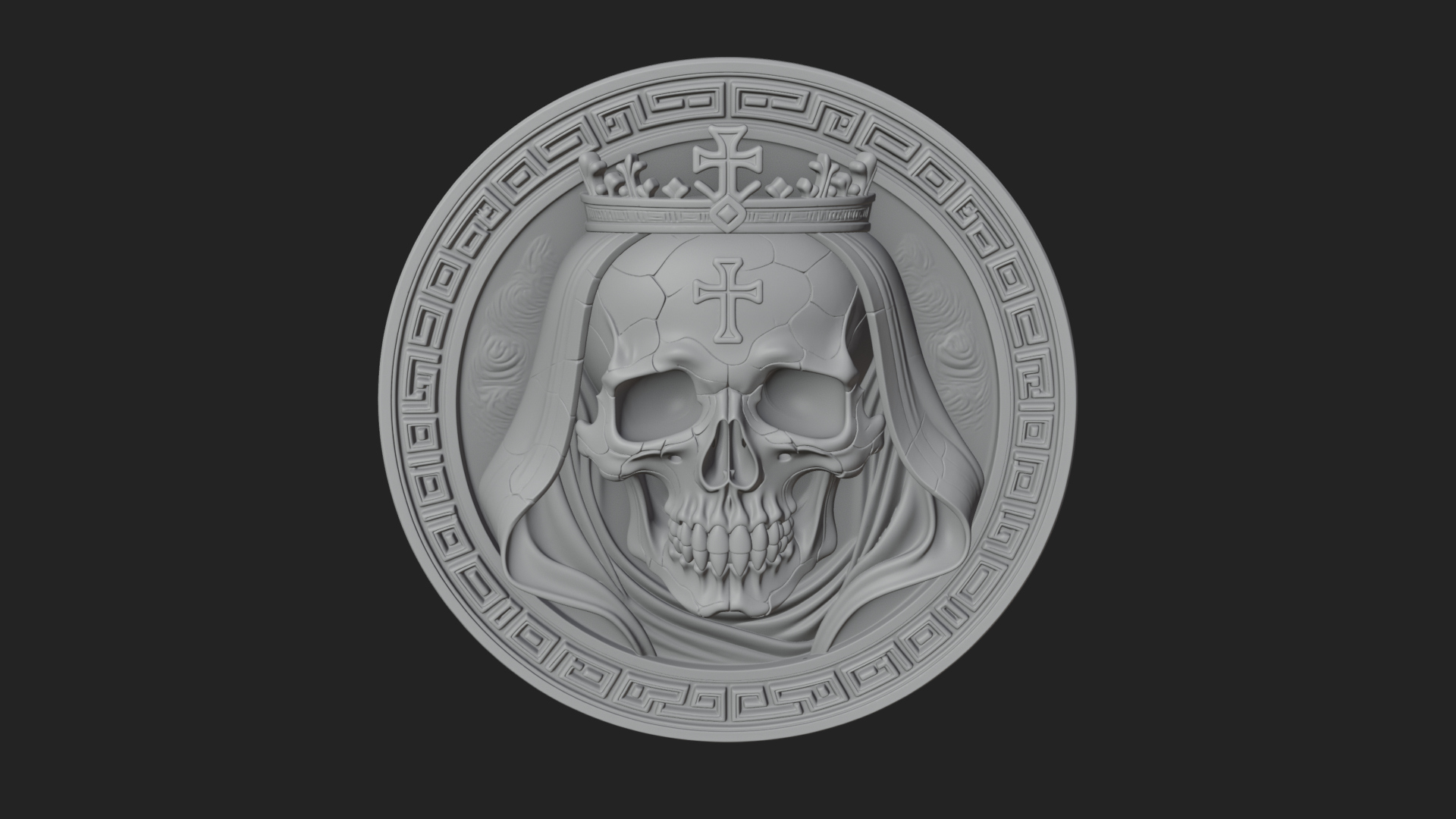 Crowned Skull Oval Relief Plaque Design 8 3D Print Model 3D Model